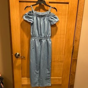NWOT NAUTICA Girls M 8/10 One Piece Blue Chambray Off Shoulder Jumpsuit